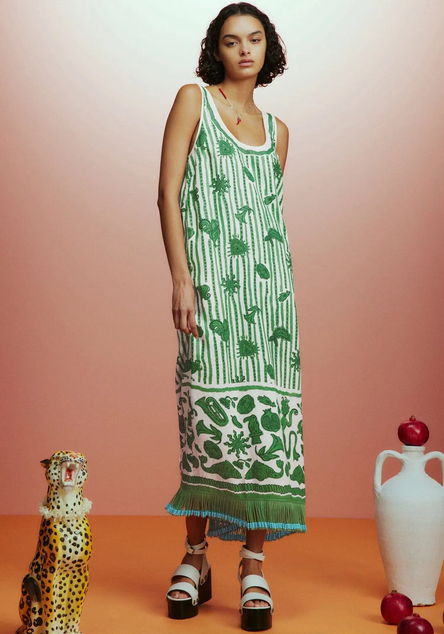 Alemais Lula Sleeveless Midi Dress Green Print Size 8 - Image 1