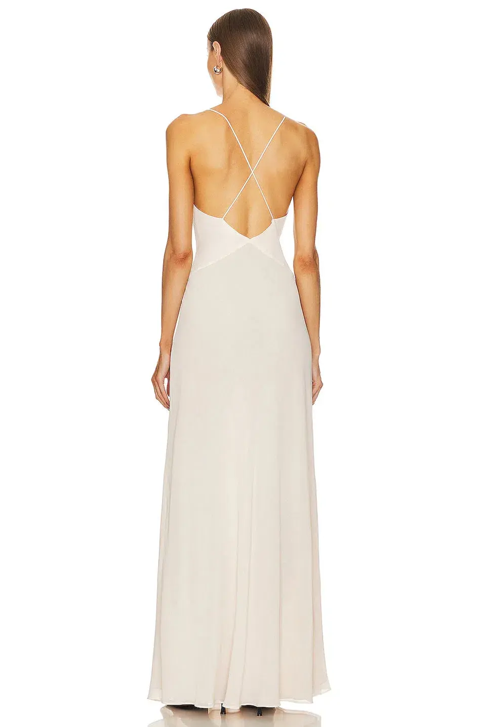 Helsa Studios Sheer Deep V Long Slip Dress Ivory Size XS / AU 6 - Image 7