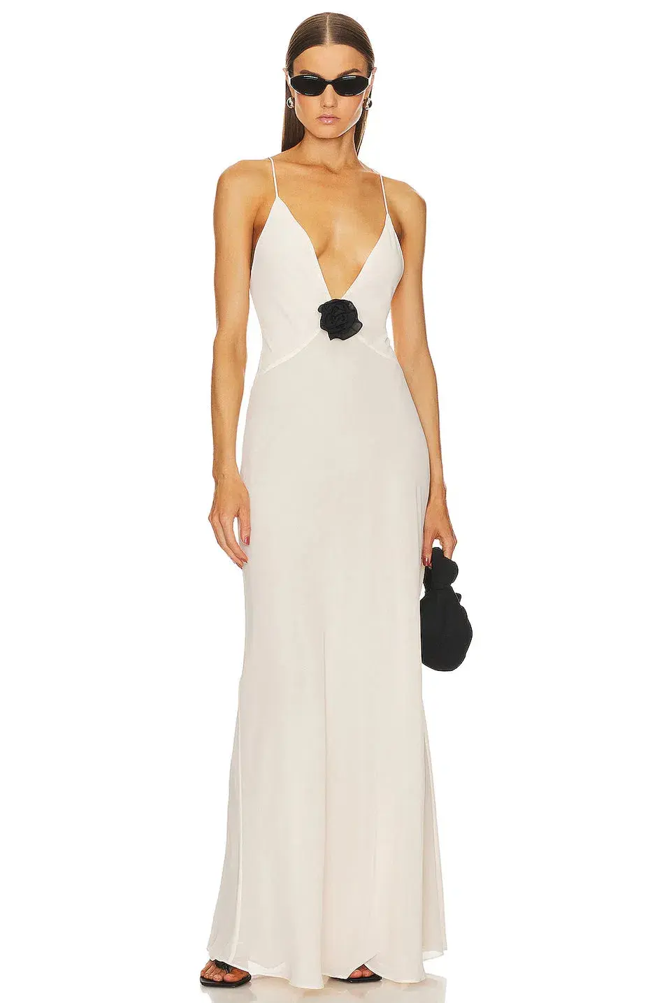 Helsa Studios Sheer Deep V Long Slip Dress Ivory Size XS / AU 6 - Image 8