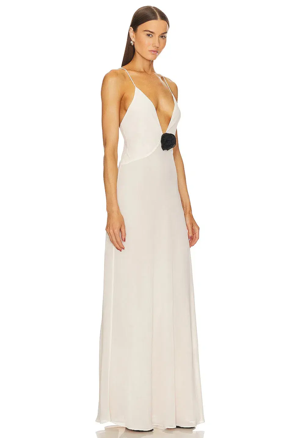 Helsa Studios Sheer Deep V Long Slip Dress Ivory Size XS / AU 6 - Image 6