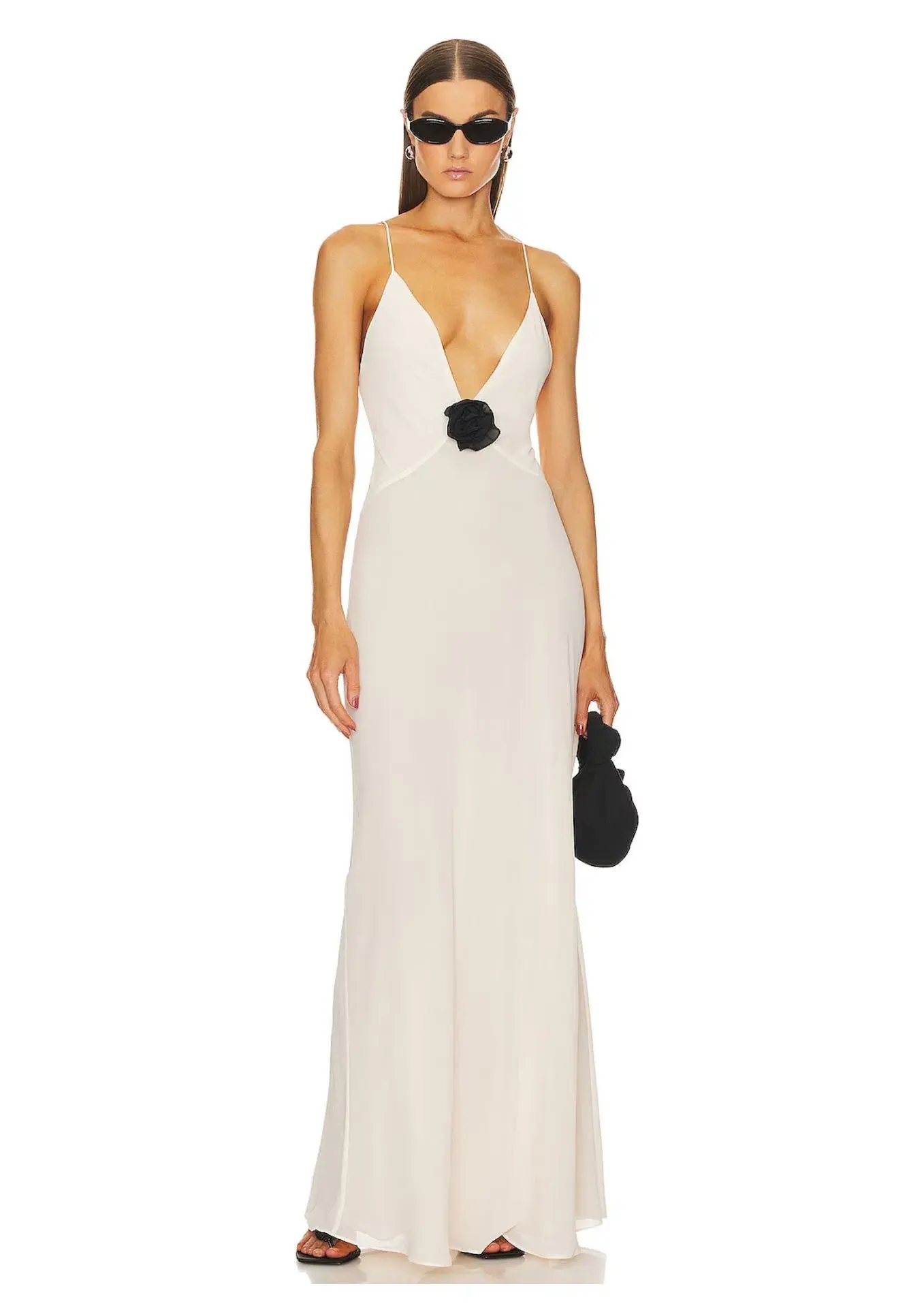 Helsa Studios Sheer Deep V Long Slip Dress Ivory Size XS / AU 6 - Image 1