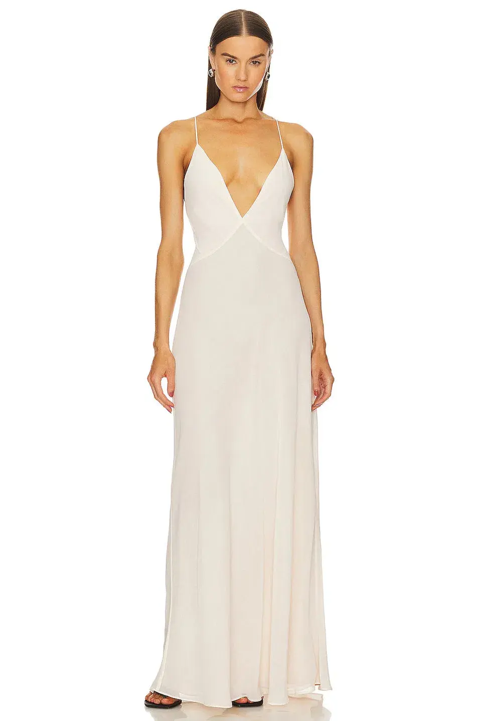 Helsa Studios Sheer Deep V Long Slip Dress Ivory Size XS / AU 6 for rent on The Volte - main image