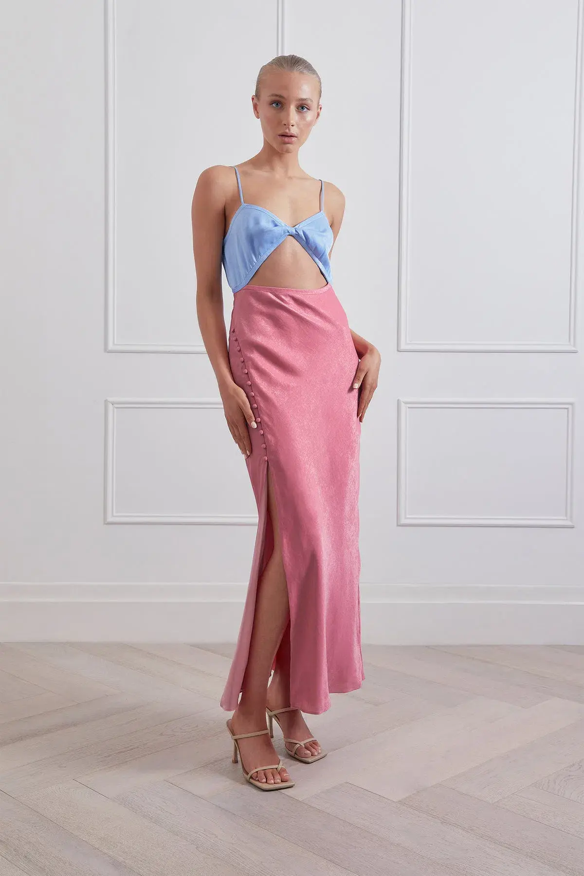 San Sloane Alona Midi Dress Pink and Blue Size 10 - Image 1