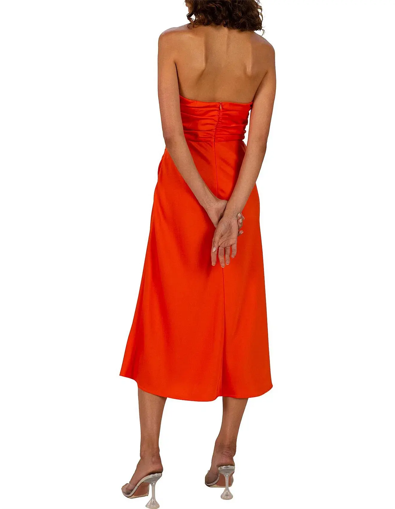 Misha Linnea Satin Midi Dress Orange Size 8 - Image 3