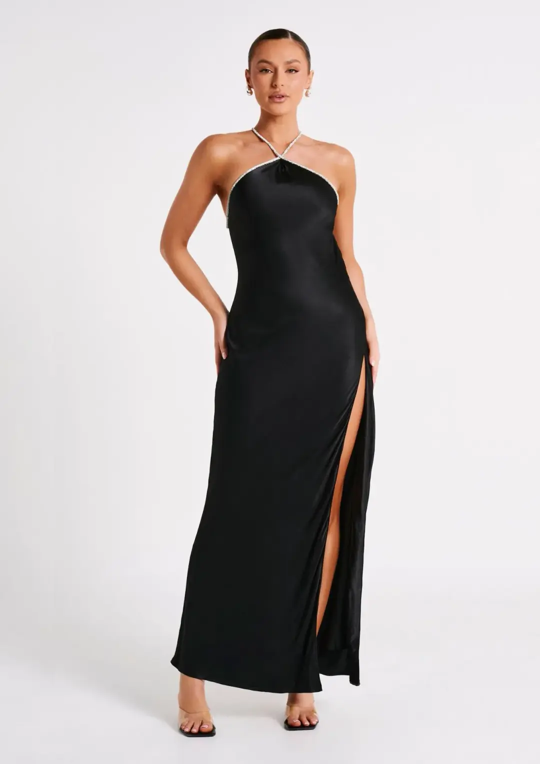Meshki Louise Diamante Rope Maxi Dress Black Size S / AU 8 for rent on The Volte - main image