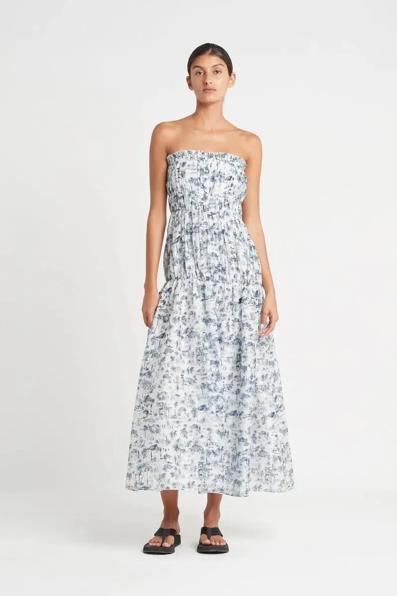 Sir the Label Dimitri Printed Cotton Silk Strapless Midi Dress Print Size XS / AU 6 - Image 1