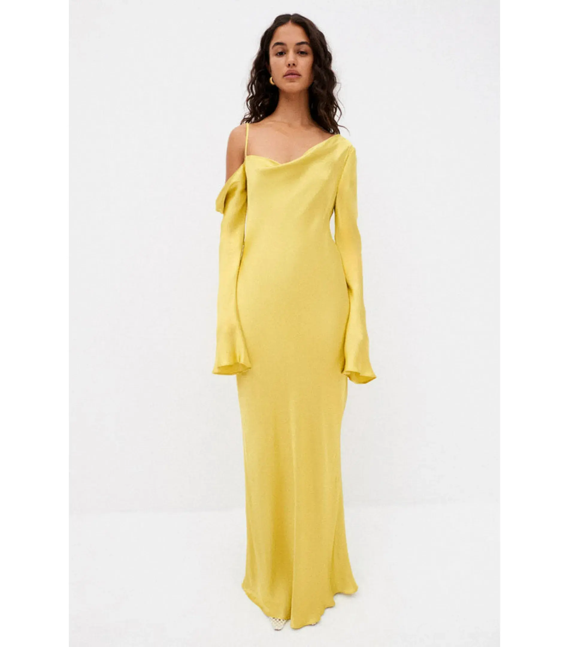 Shona Joy Sofia Asymmetrical Long Sleeve Maxi Dress Lime Size AU 8 - Image 5