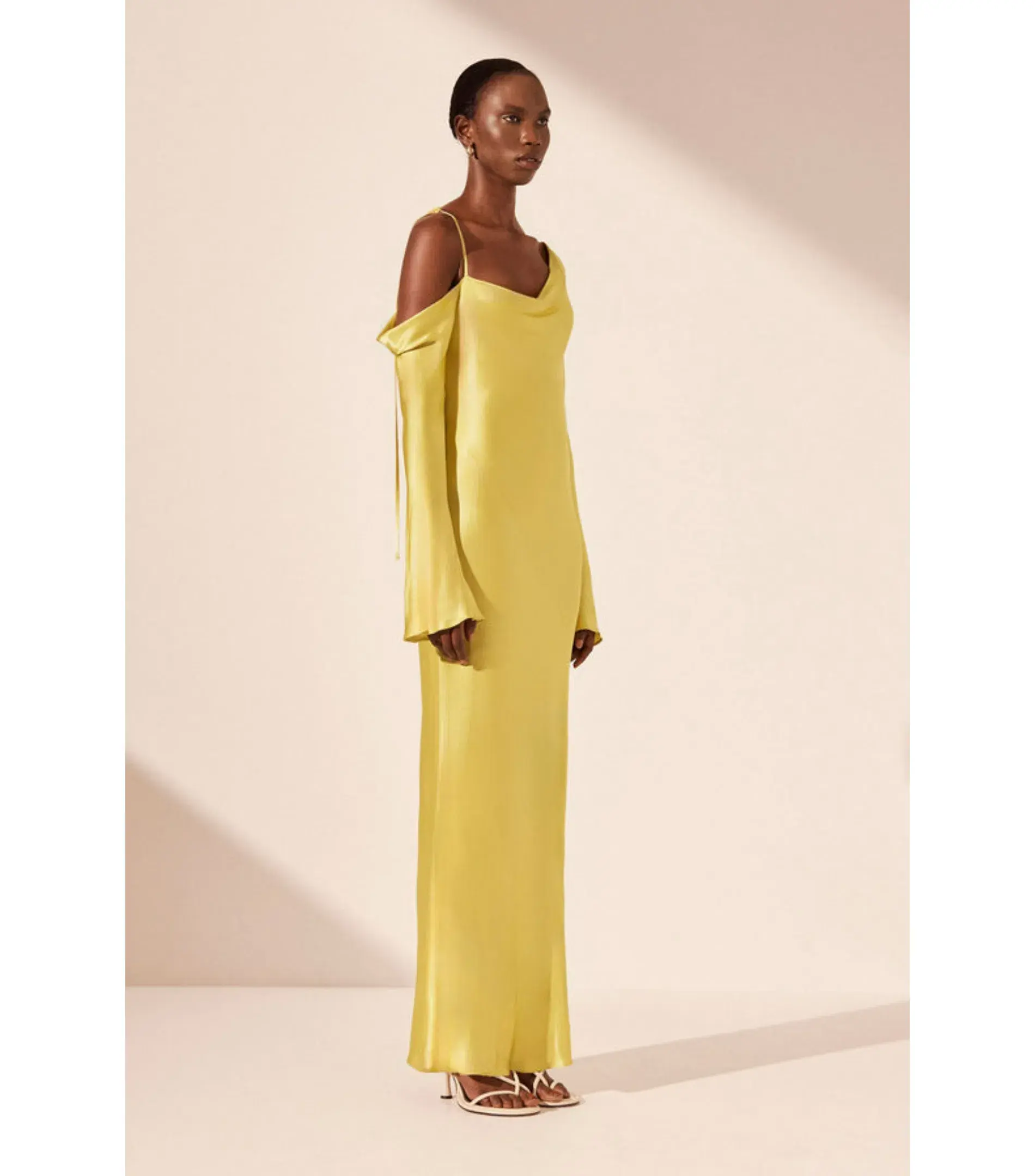 Shona Joy Sofia Asymmetrical Long Sleeve Maxi Dress Lime Size AU 8 - Image 2