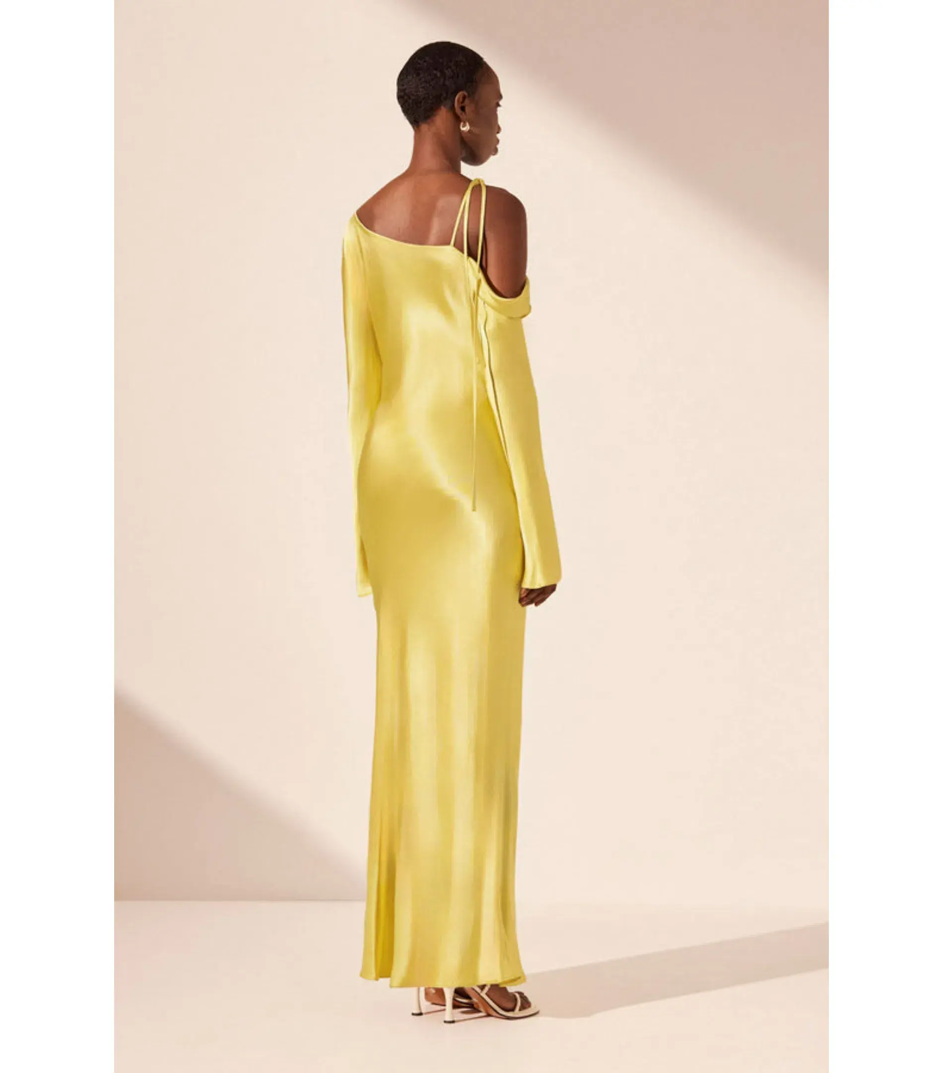 Shona Joy Sofia Asymmetrical Long Sleeve Maxi Dress Lime Size AU 8 - Image 3