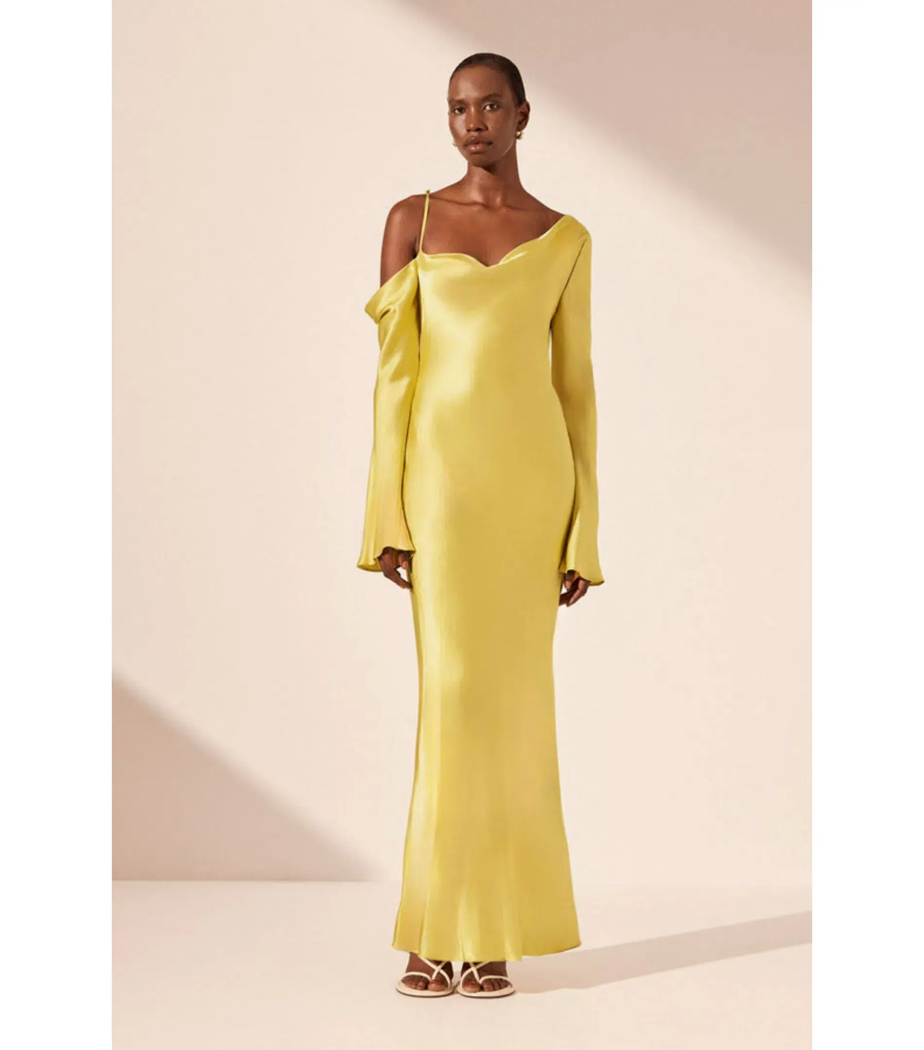 Shona Joy Sofia Asymmetrical Long Sleeve Maxi Dress Lime Size AU 8 - Image 1