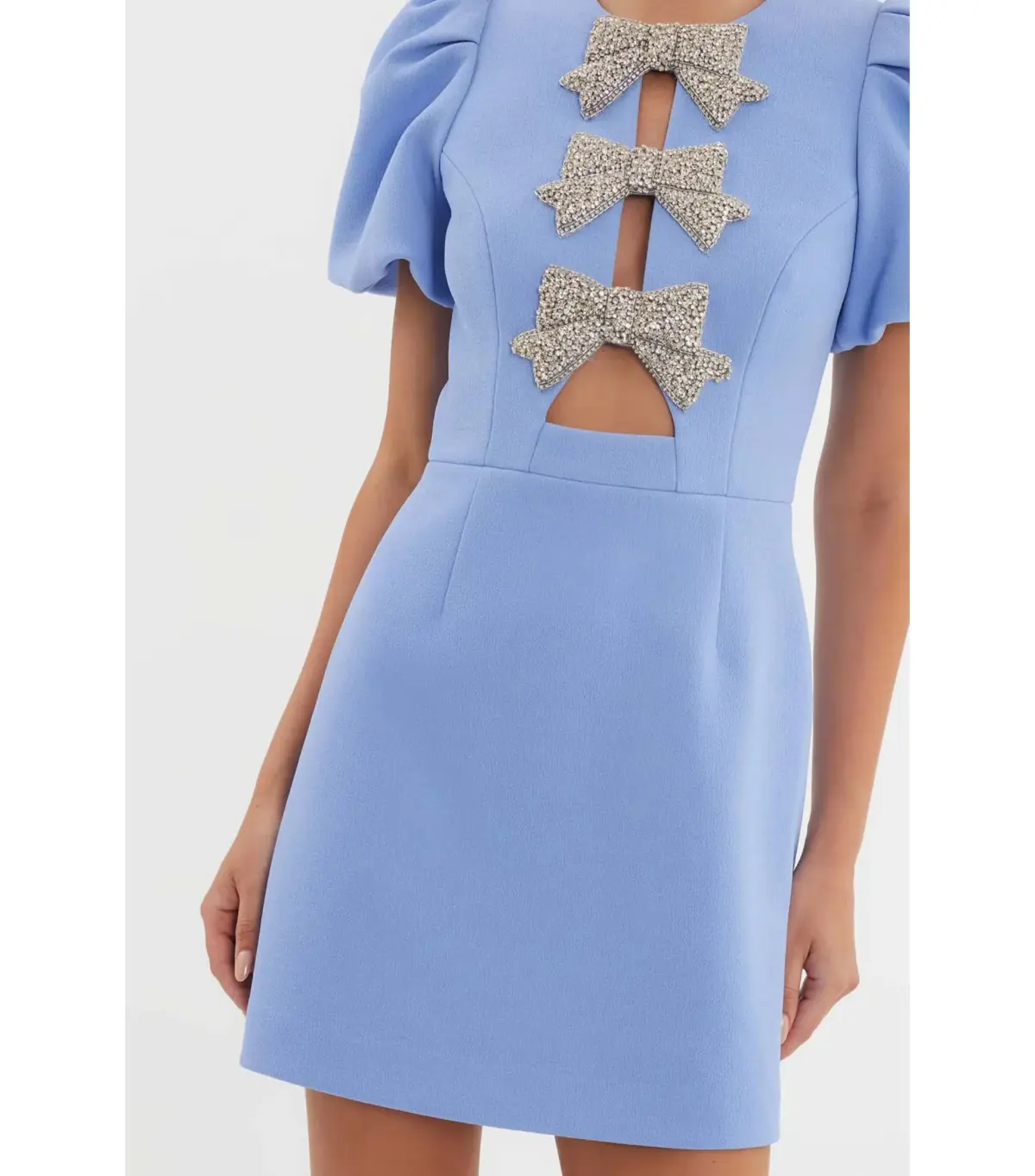 Rebecca Vallance Juliana Puff Sleeve Mini Dress Blue Size AU 8 - Image 4