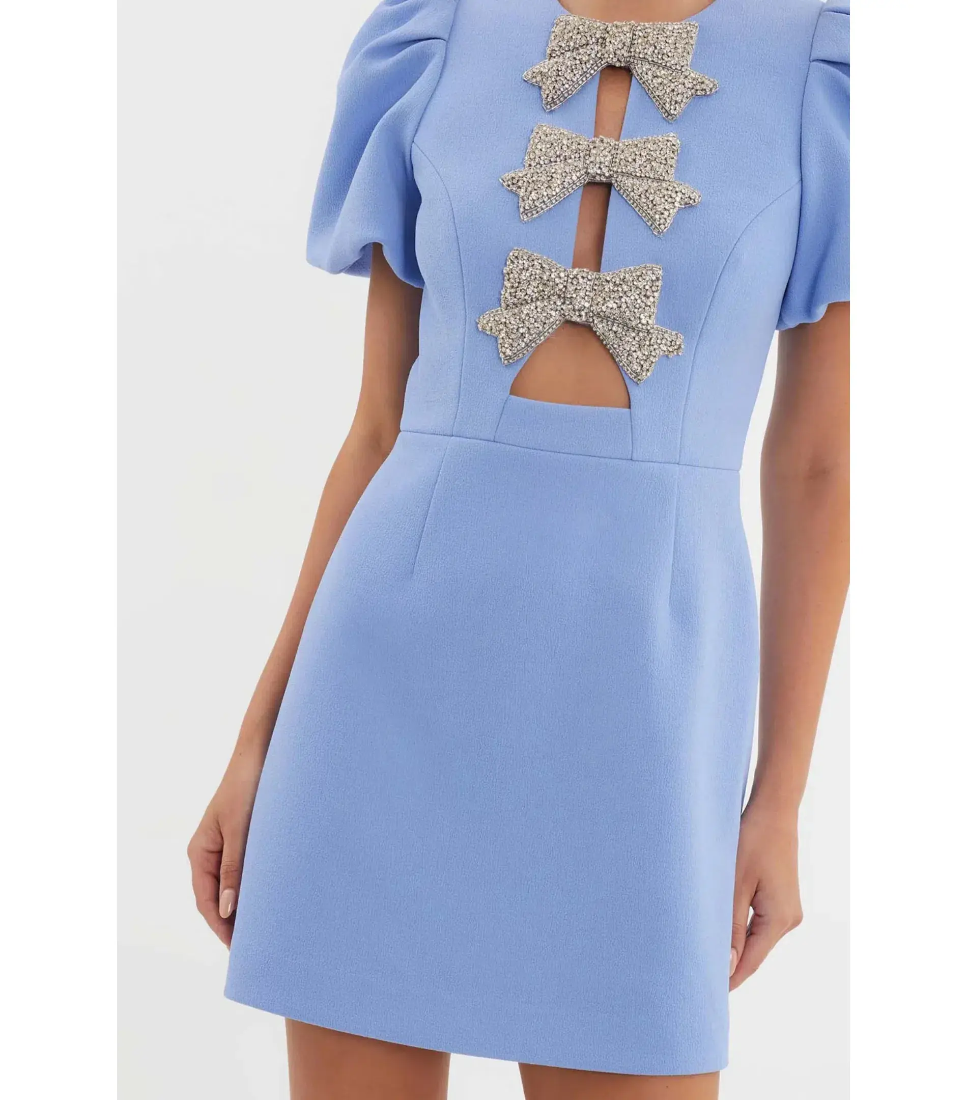 Rebecca Vallance Juliana Puff Sleeve Mini Dress Blue Size AU 8 - Image 4