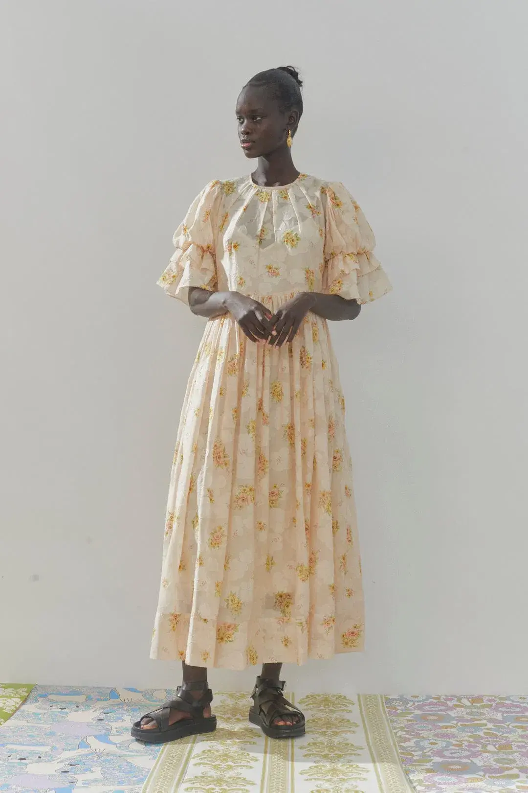 Alémais Clementine Puff Sleeve Midi Dress Size AU 12 for rent on The Volte - main image