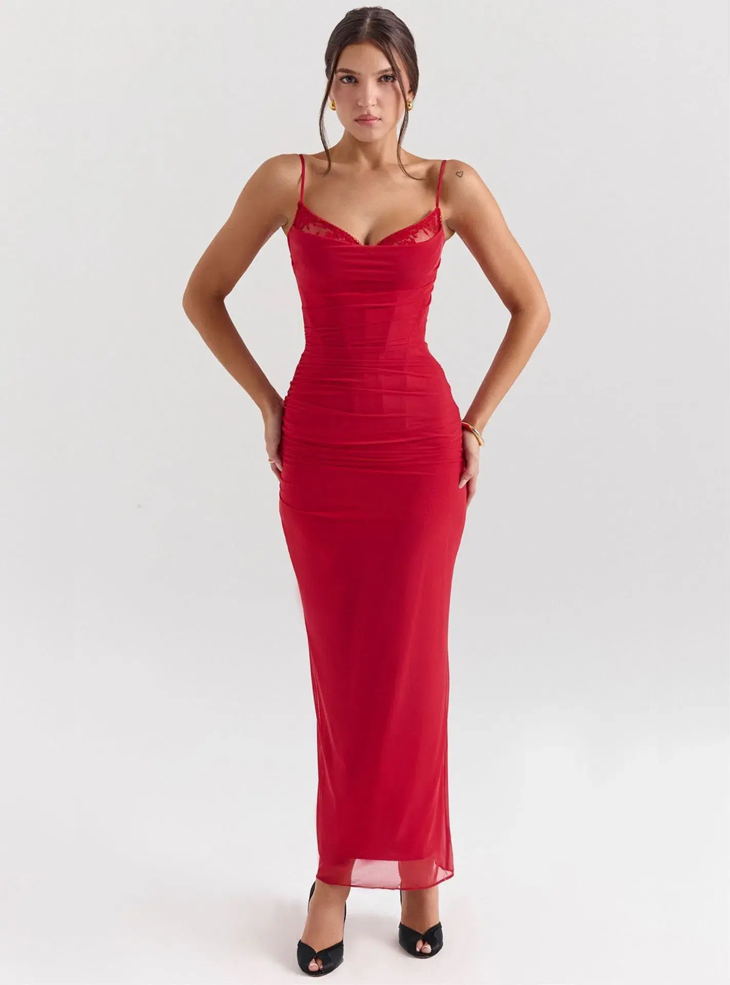 House of CB Nalini Mesh Corset Maxi Dress Holly Red Size S / AU 8 Regular cup - Image 1
