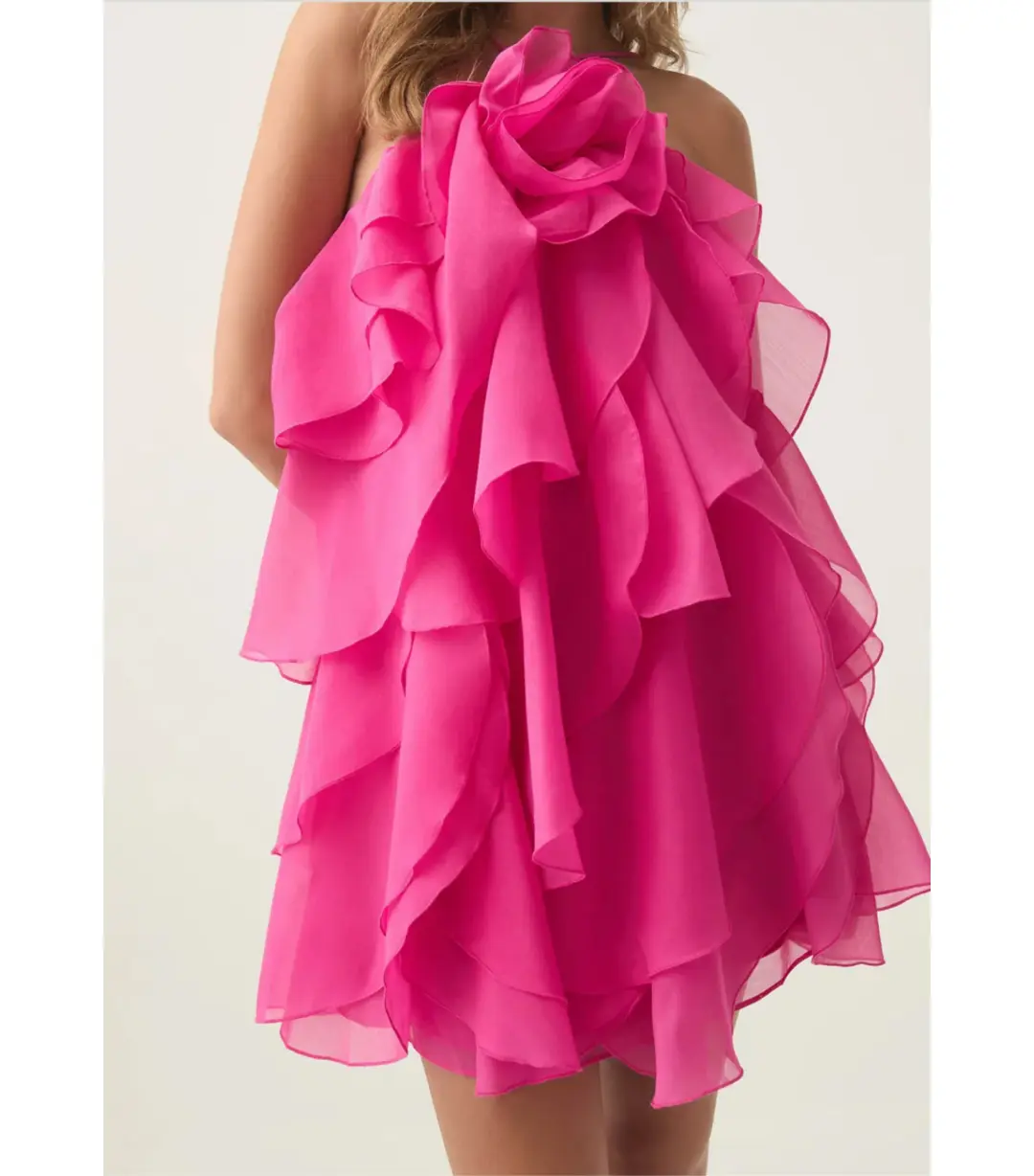 Aje Pandorea Layered Mini Dress in Fuchsia Rose Size AU 10 for rent on The Volte - main image