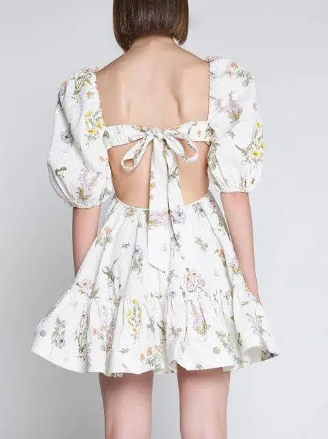 Zimmermann Jeannie Puff Sleeve Mini Dress Bouquet Floral Size 2 / AU 12 for rent on The Volte - main image