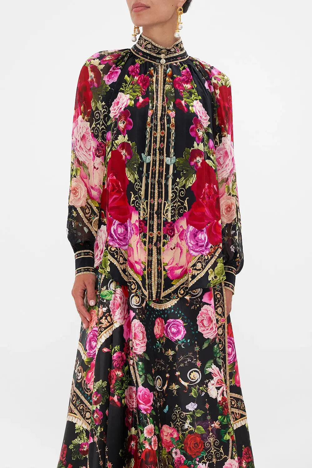 Camilla Reservation For Love Raglan Button Up Shirt Size 8/XXS for rent on The Volte - main image