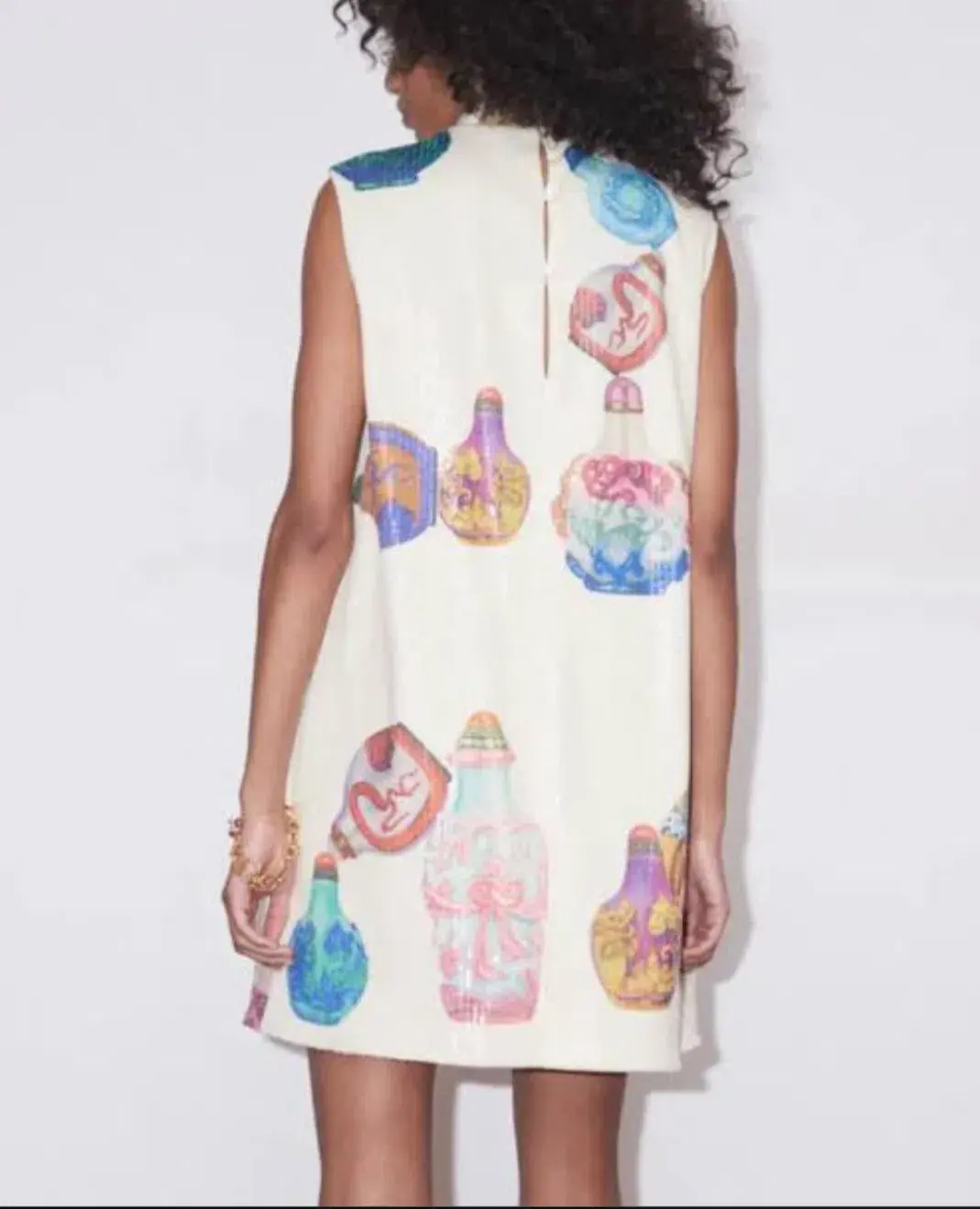 Alemais Chesca Mini Dress in Cream Sequin Size 12 - Image 3