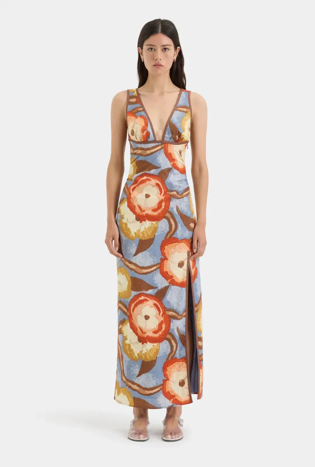Sir The Label Avery V Neck Midi Dress in Multi Floral Size 4 / AU 14 for rent on The Volte - main image