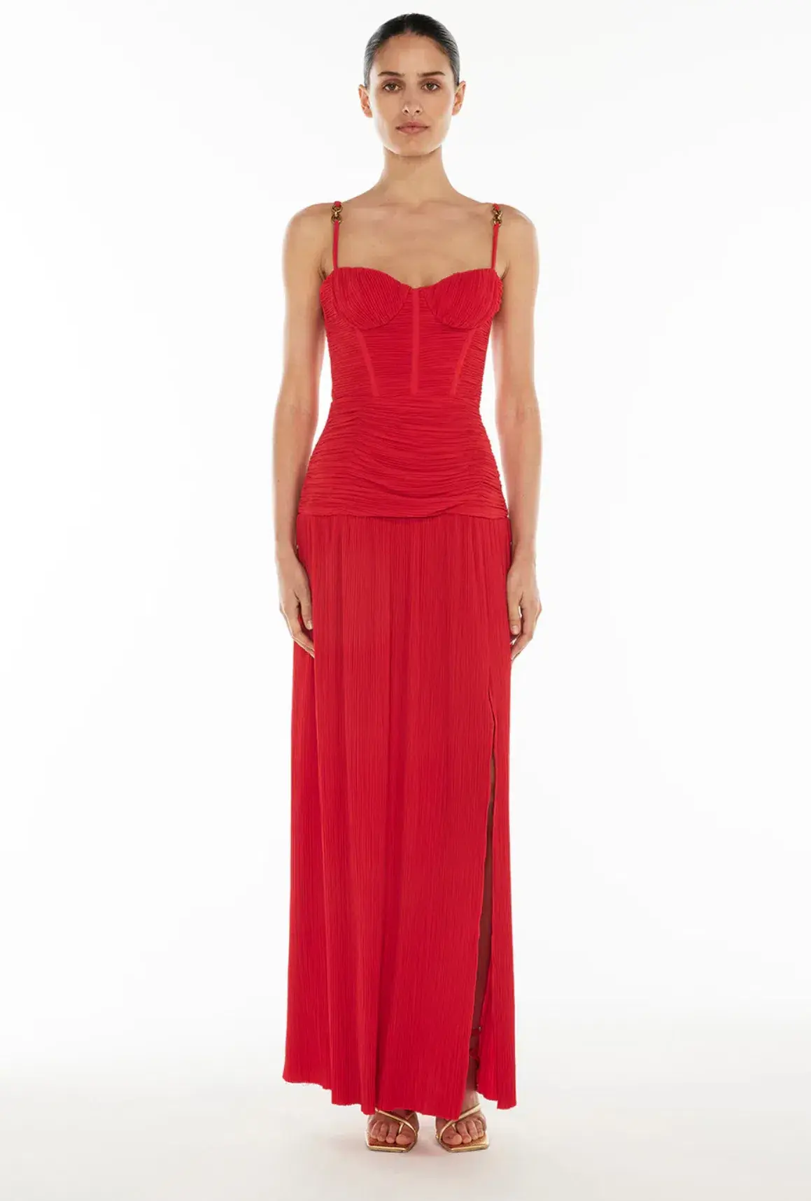MANNING CARTELL DOUBLE TIME PLEAT MAXI DRESS RED AU 6 Size XS - Image 1