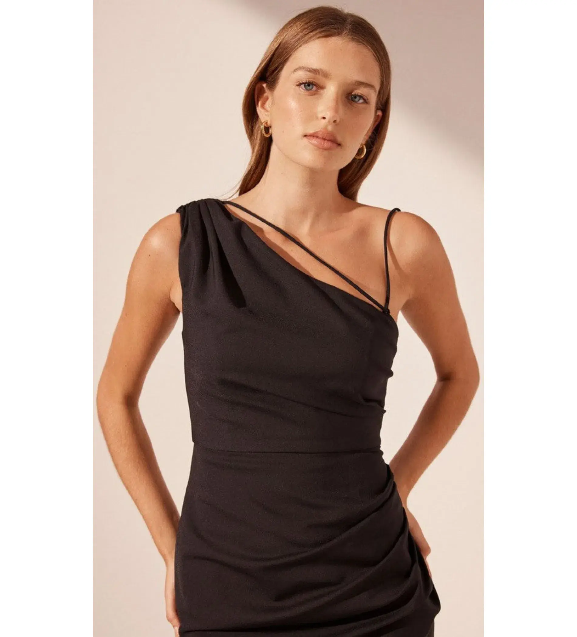 Shona Joy Lani Asymmetrical Gathered Maxi Dress Black Size AU 12 - Image 2