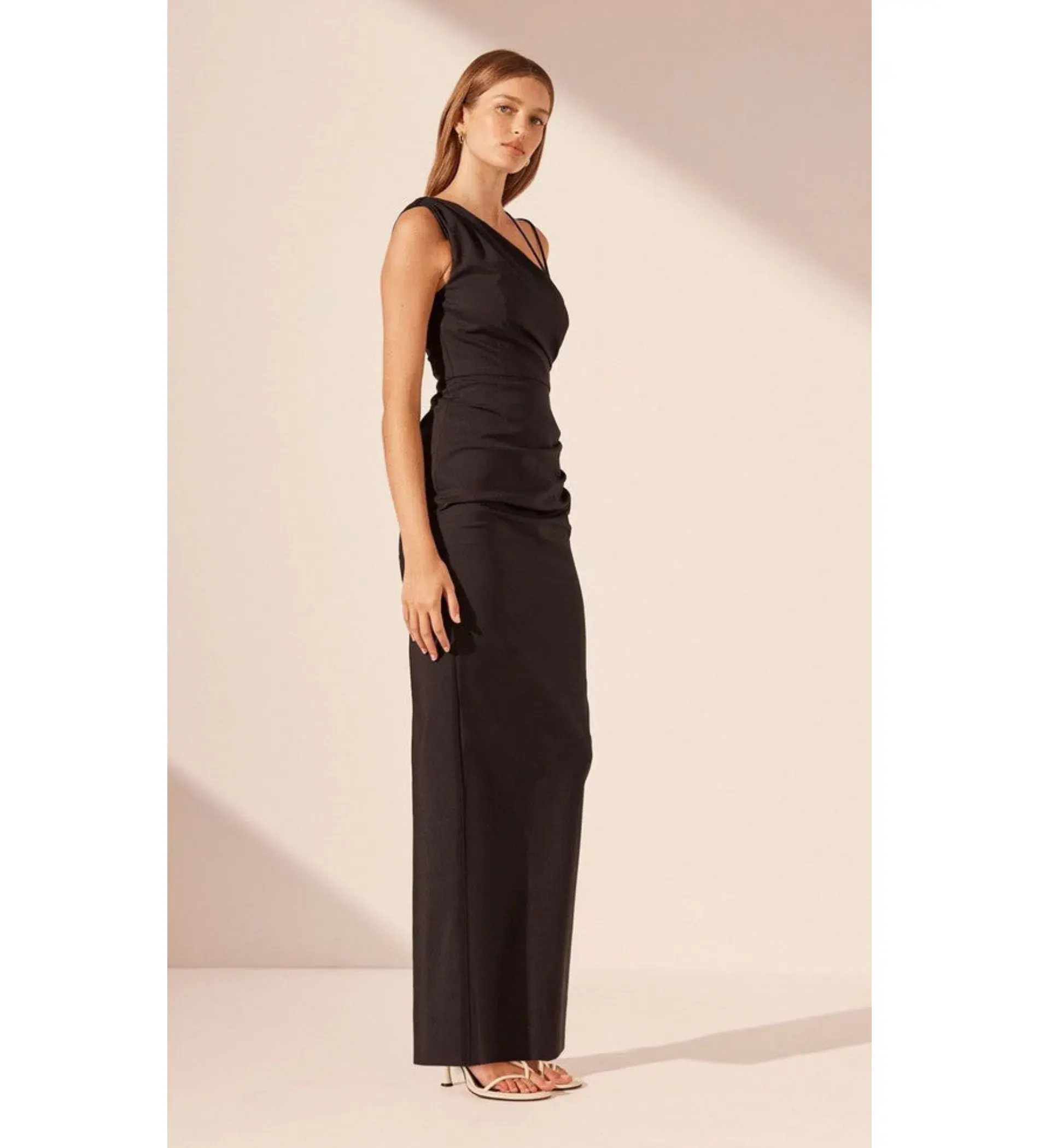 Shona Joy Lani Asymmetrical Gathered Maxi Dress Black Size AU 12 - Image 3