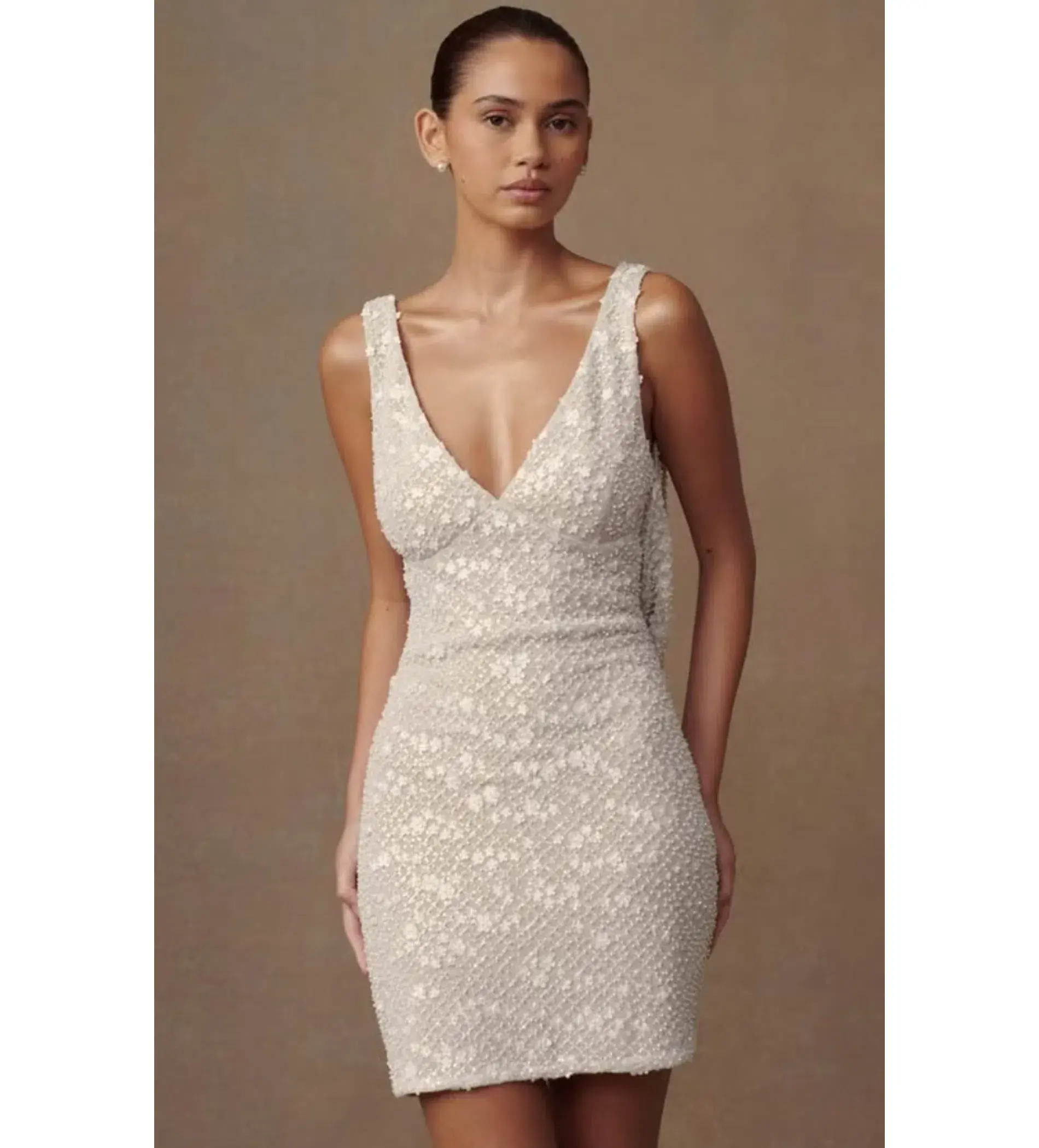 Meshki Louanne Daisy Beaded Mini Dress White AU 18 - Image 1