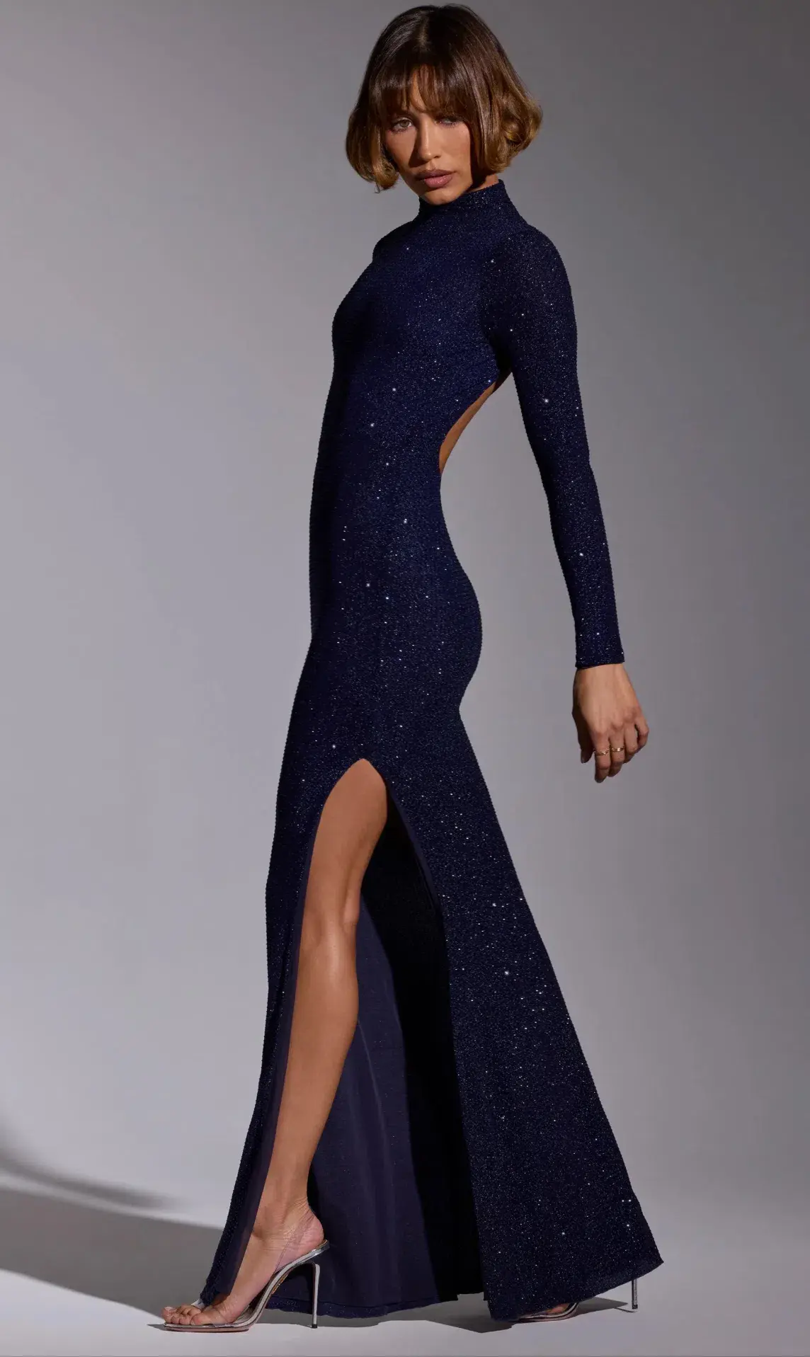 CELESTIA Embellished Long Sleeve Evening Gown in Royal Indigo AU 8 - Image 6