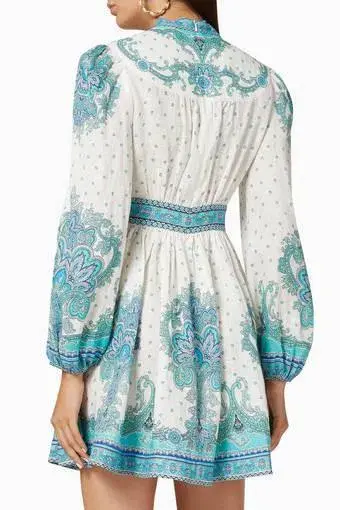 Zimmermann Bells Paisley Short Dress in Blue Paisley Size 2 / AU 12 - Image 3