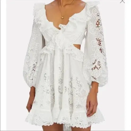 ZIMMERMANN Brighton Cutout Mini Dress New White Size 2/AU 12 - Image 3
