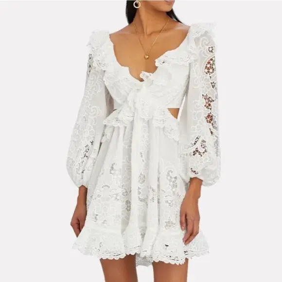 ZIMMERMANN Brighton Cutout Mini Dress New White Size 2/AU 12 - Image 1