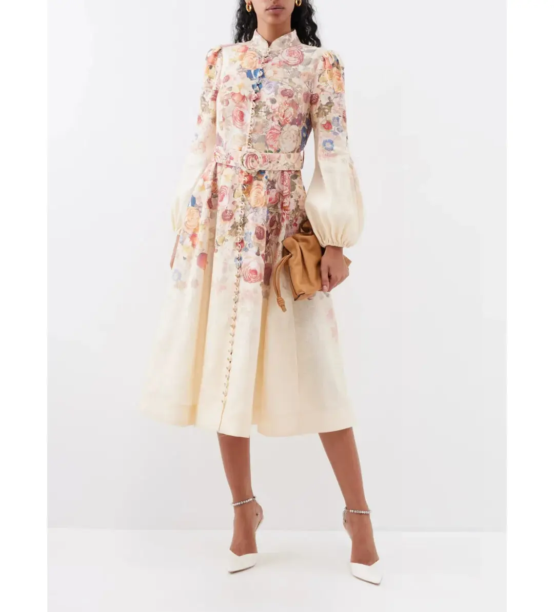 Zimmermann Luminosity Buttoned Midi Dress Floral Size 2 / Au 12 for rent on The Volte - main image