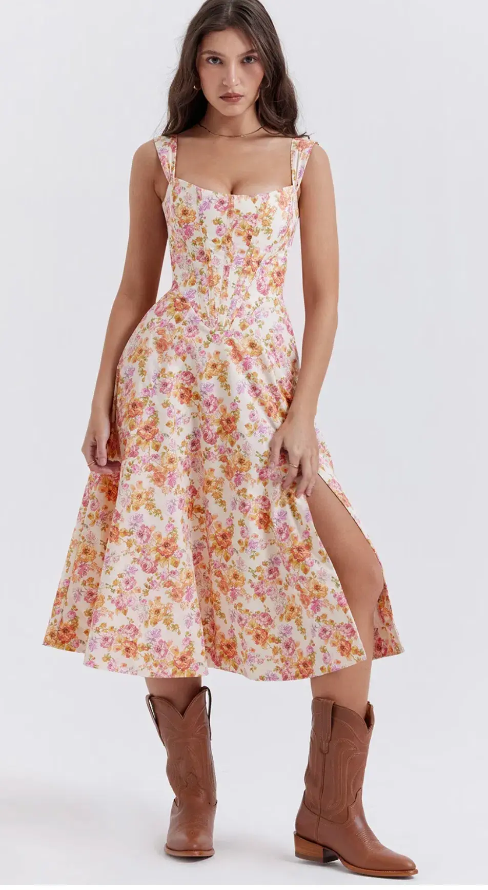 House of CB Saira Midi Sundress in Ivory Floral Size L - Image 1