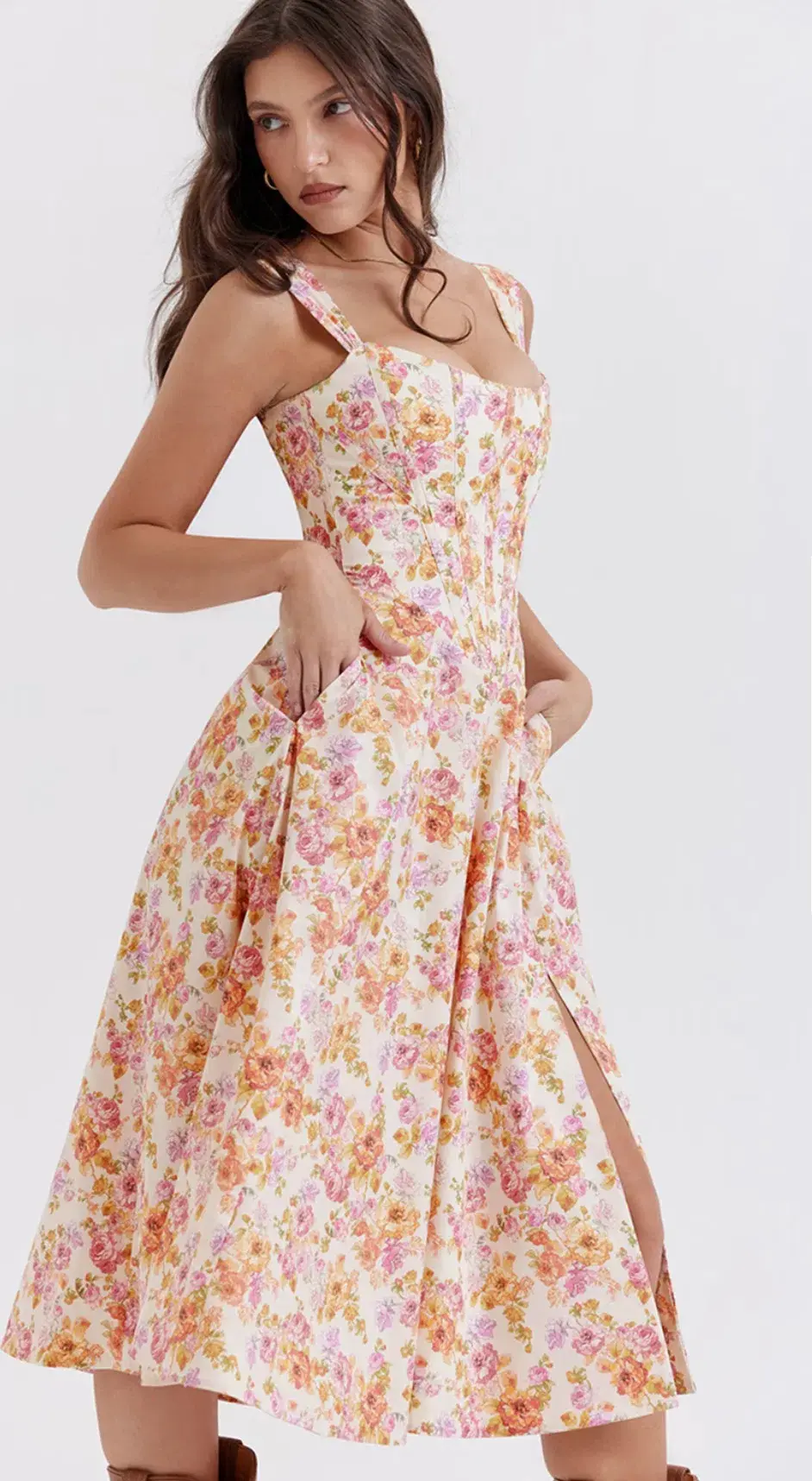 House of CB Saira Midi Sundress in Ivory Floral Size L - Image 3