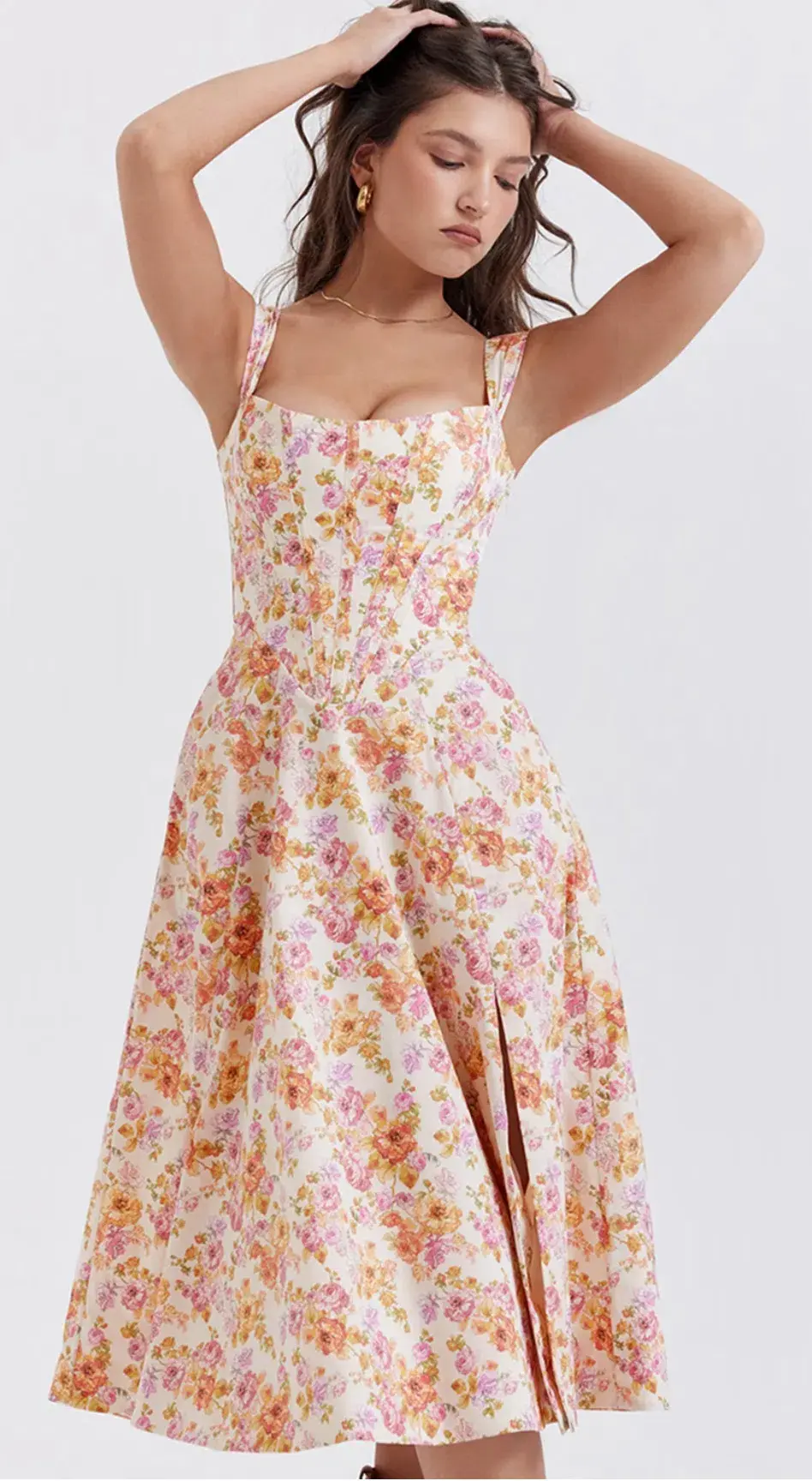 House of CB Saira Midi Sundress in Ivory Floral Size L - Image 5