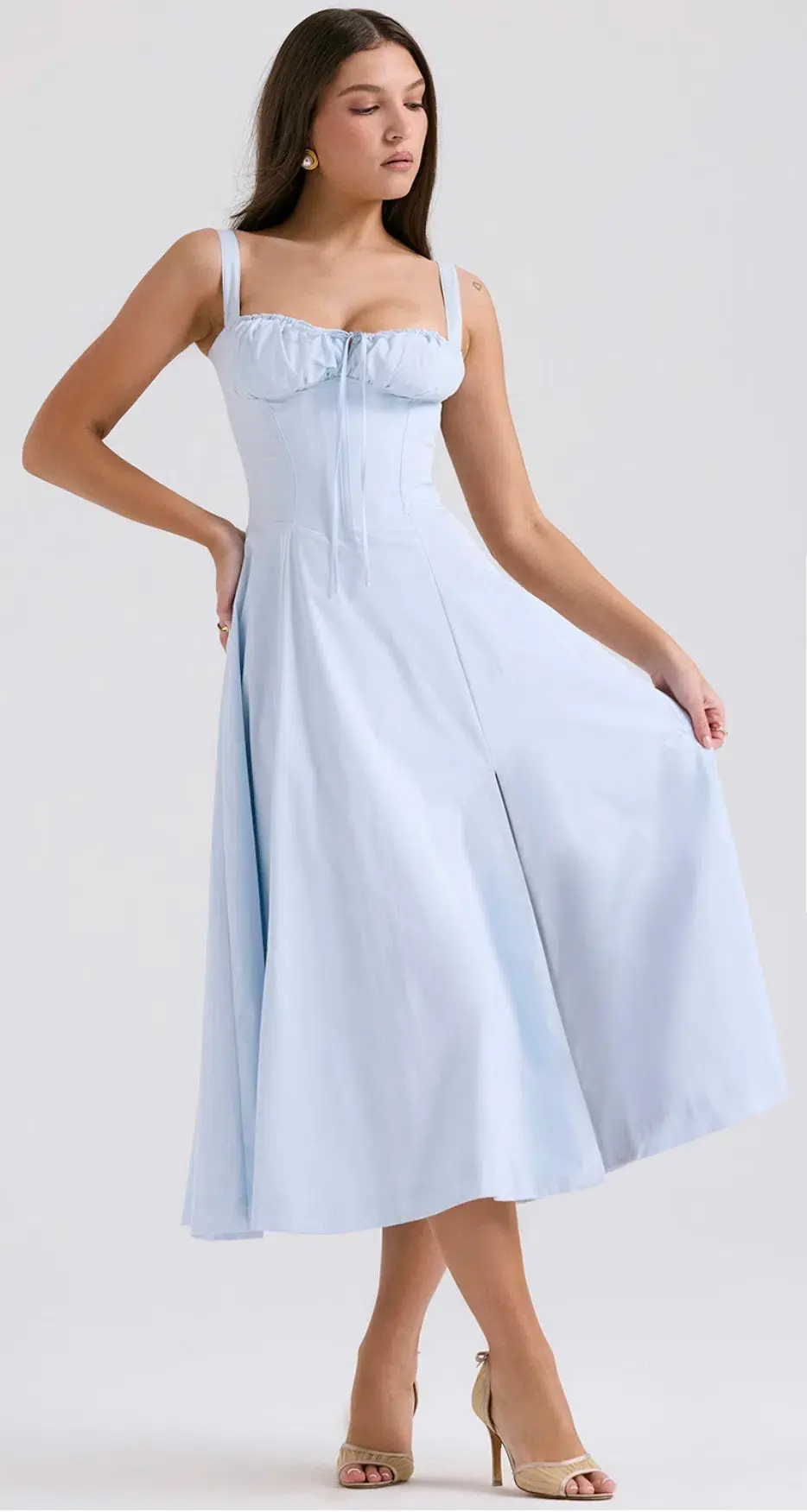 House of CB Carmen Soft Blue Bustier Midi Sundress Size L - Image 1