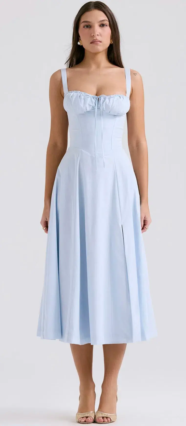 House of CB Carmen Soft Blue Bustier Midi Sundress Size L - Image 2