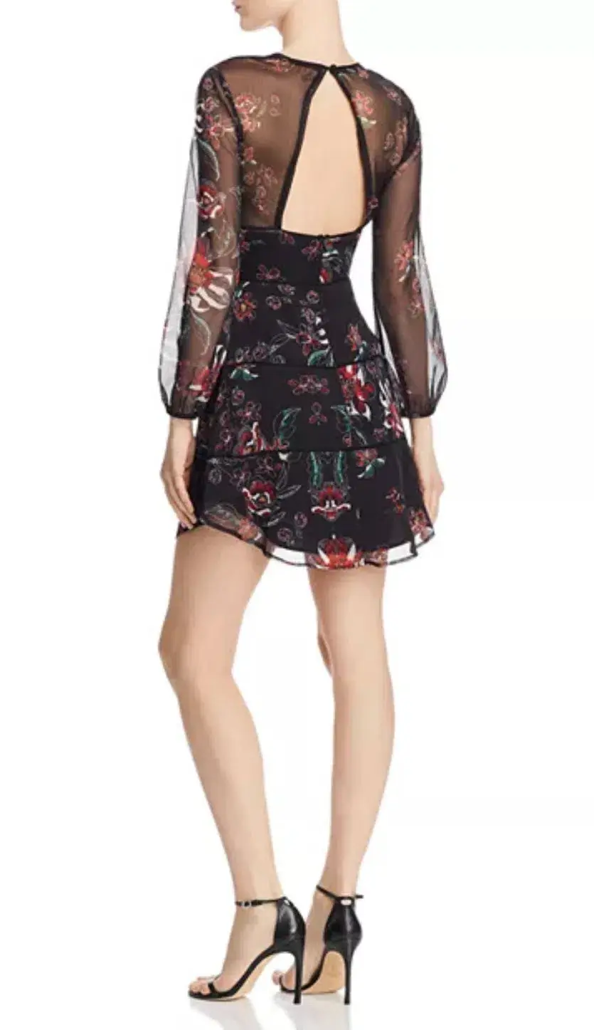 SAU Lee Nola Chiffon Black Floral Mini Dress Size 12 for rent on The Volte - main image