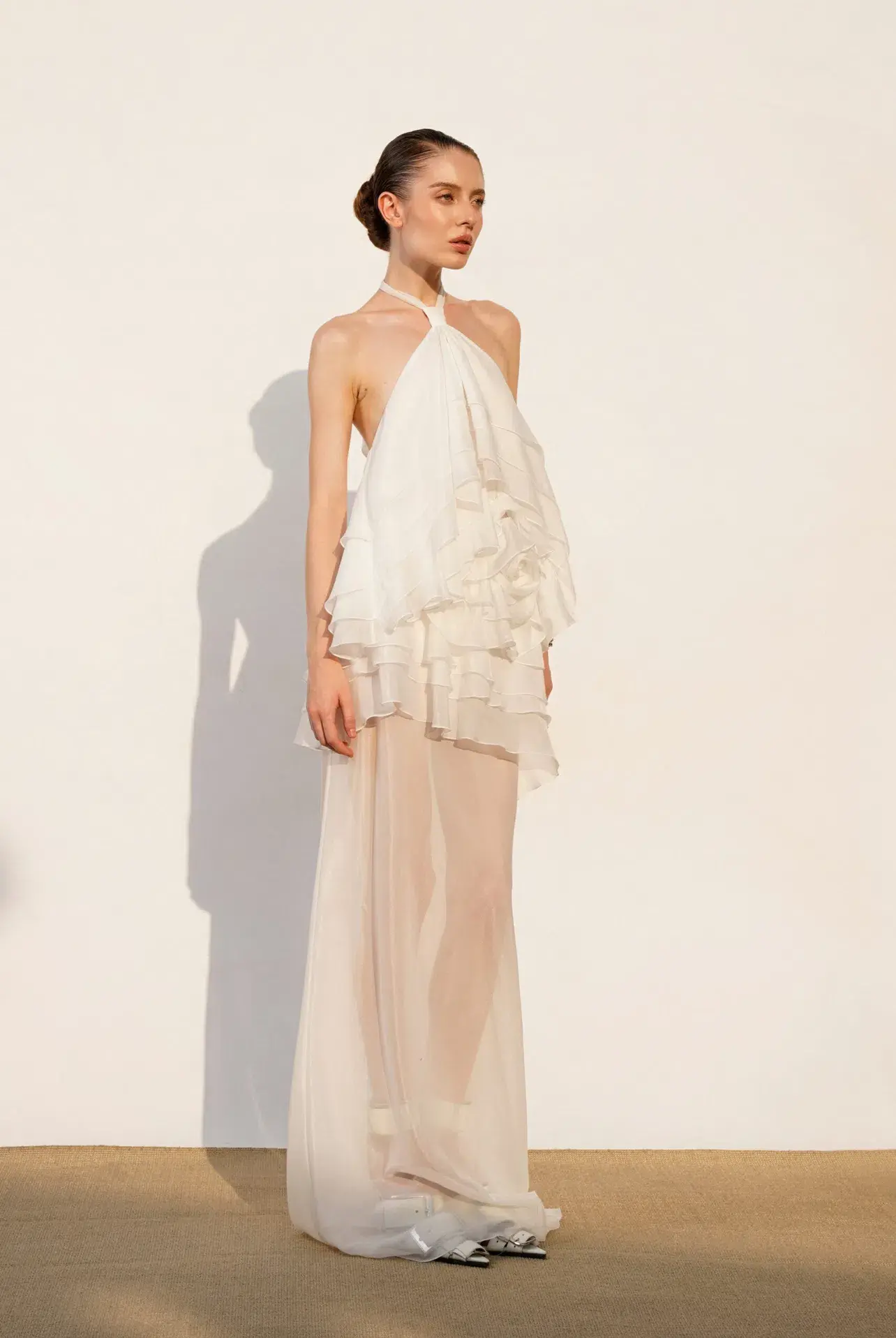 Datt Sunrose Ruffle Gown White Size 8 - Image 1