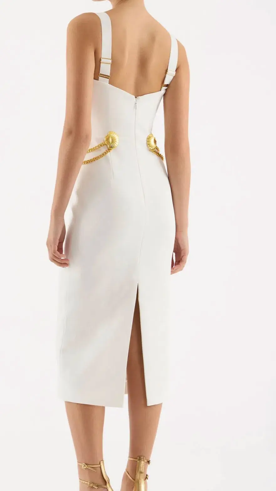 Rebecca Vallance Chelsea Gold Shell Detail Midi Dress White Size 6  - Image 4