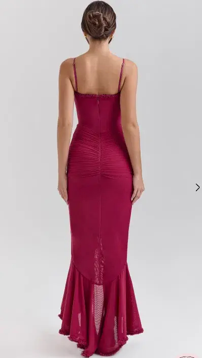 House of CB Gabbi Ruffled Front Gown Wine Size 10 - Image 5