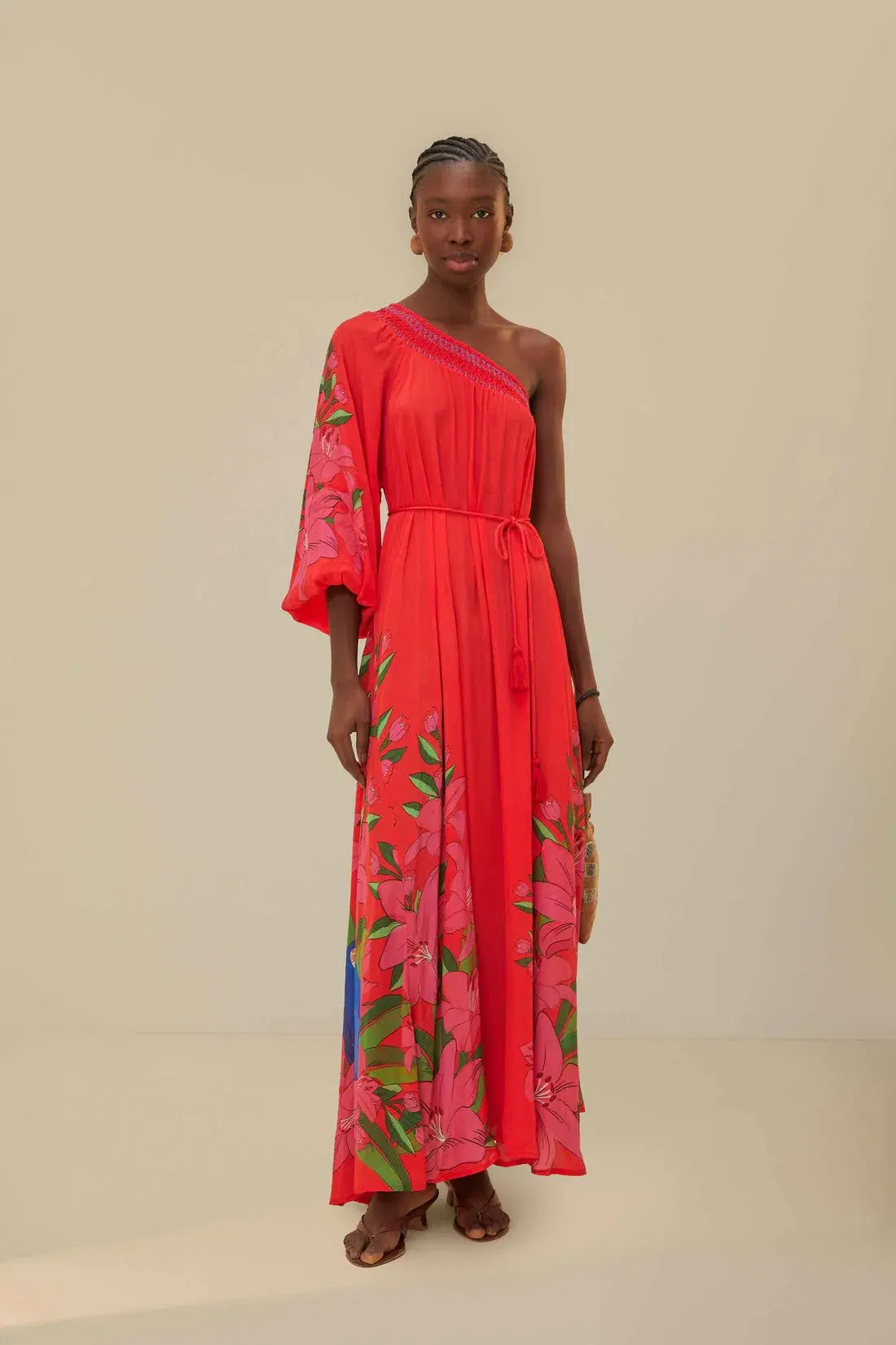 Farm Rio Summer Foliage Scarf Maxi Dress Red Size 12 - Image 1