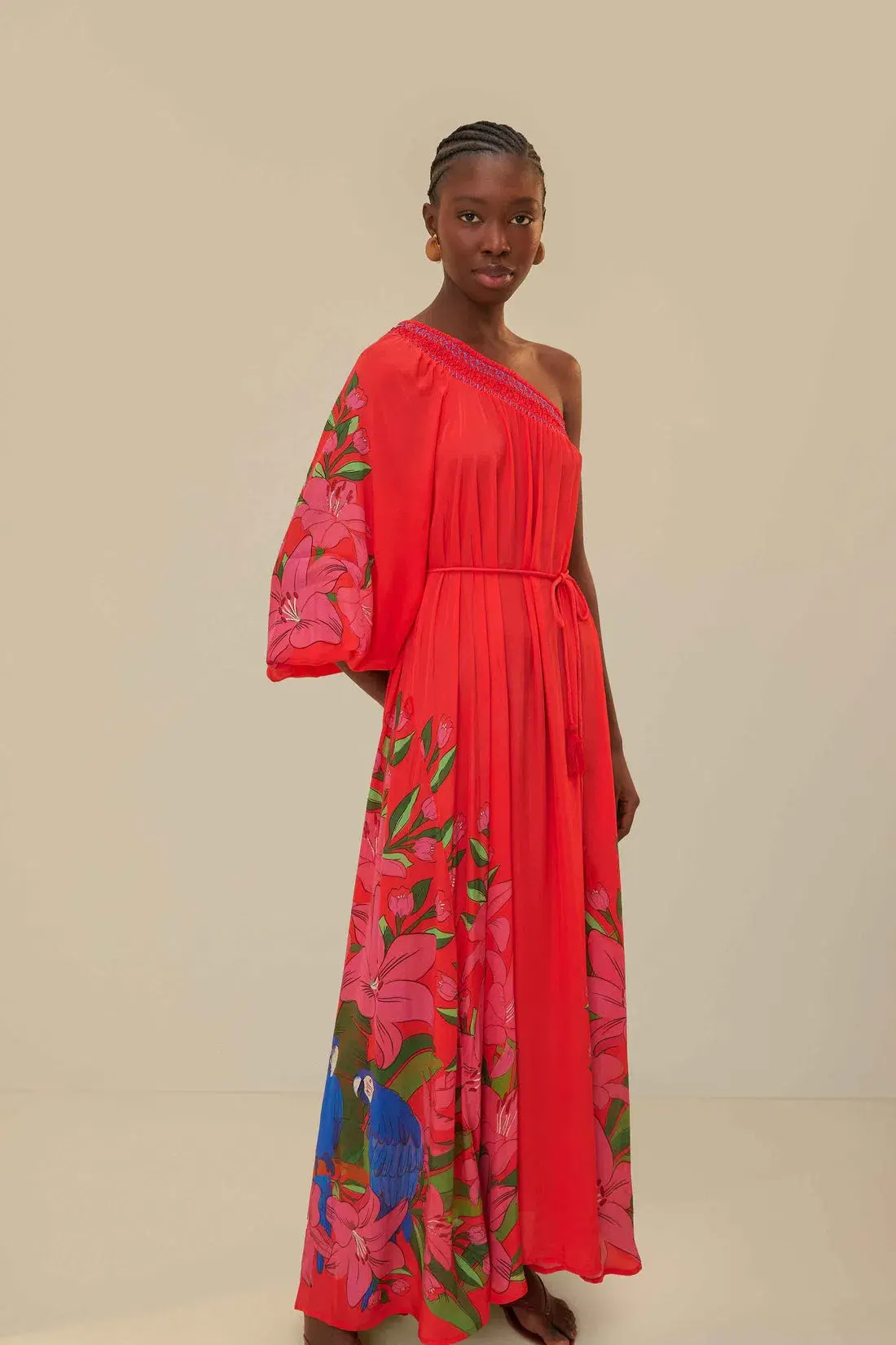 Farm Rio Summer Foliage Scarf Maxi Dress Red Size 12 - Image 2