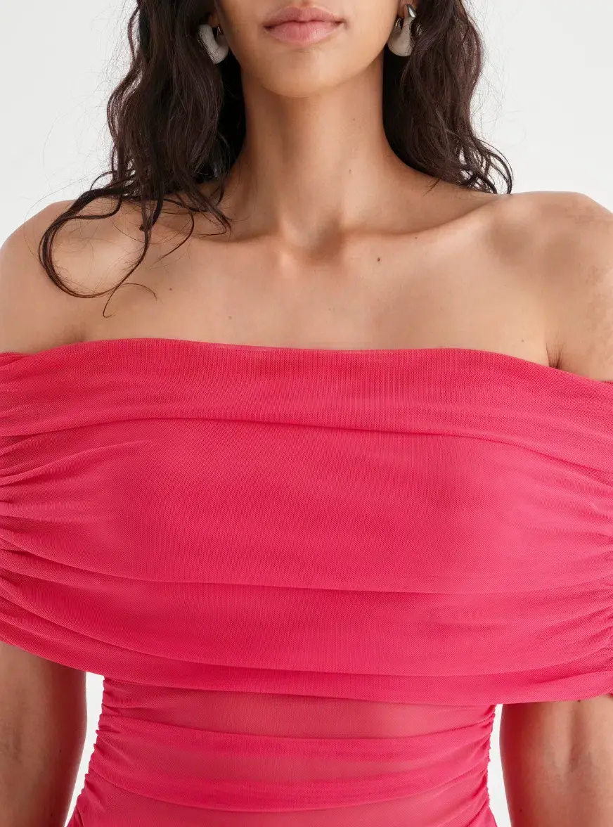 Benni Nico Off Shoulder Mini Dress Watermelon Size 14 for rent on The Volte - main image