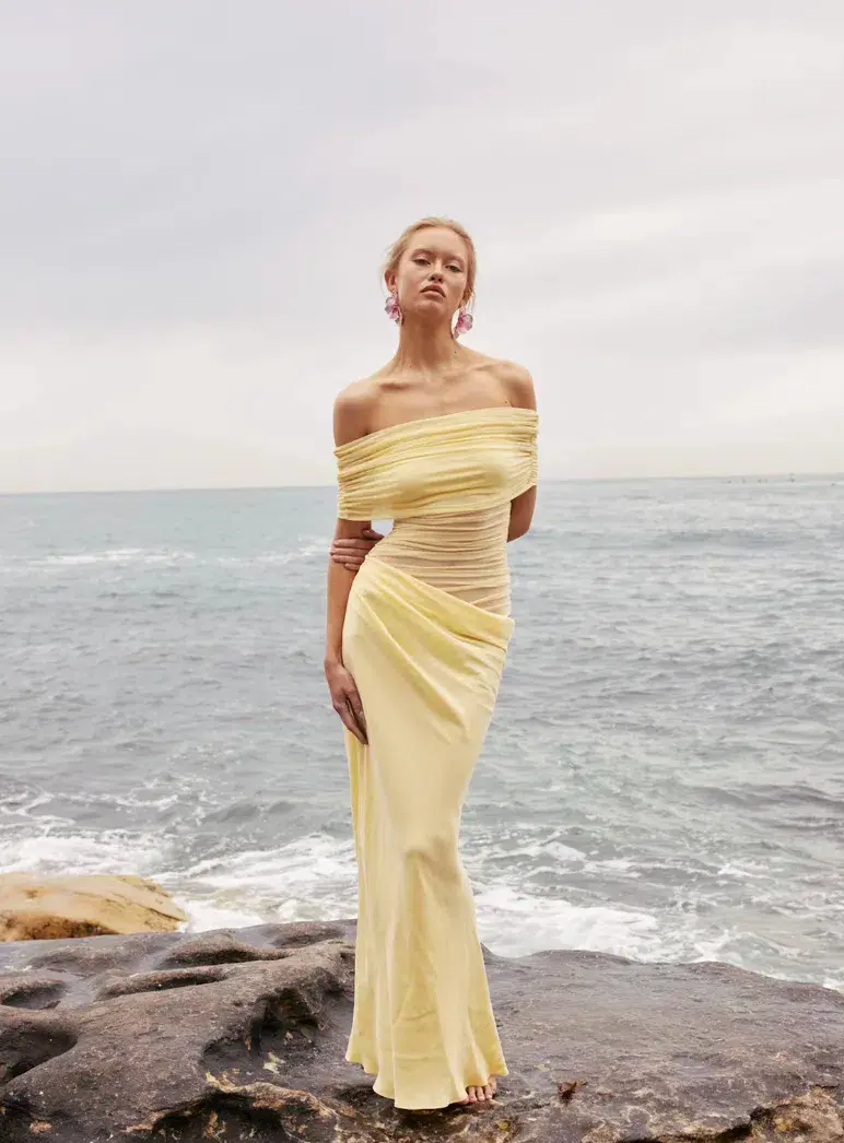 Benni Nico Off Shoulder Midi Dress Yellow Size 12 - Image 5