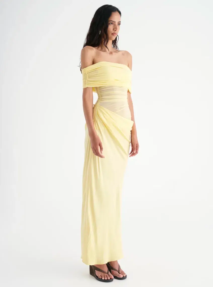 Benni Nico Off Shoulder Midi Dress Yellow Size 12 - Image 2