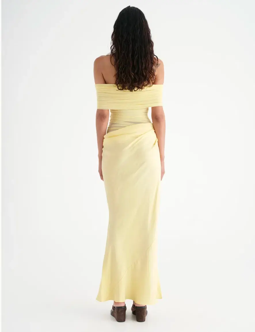 Benni Nico Off Shoulder Midi Dress Yellow Size 12 - Image 4