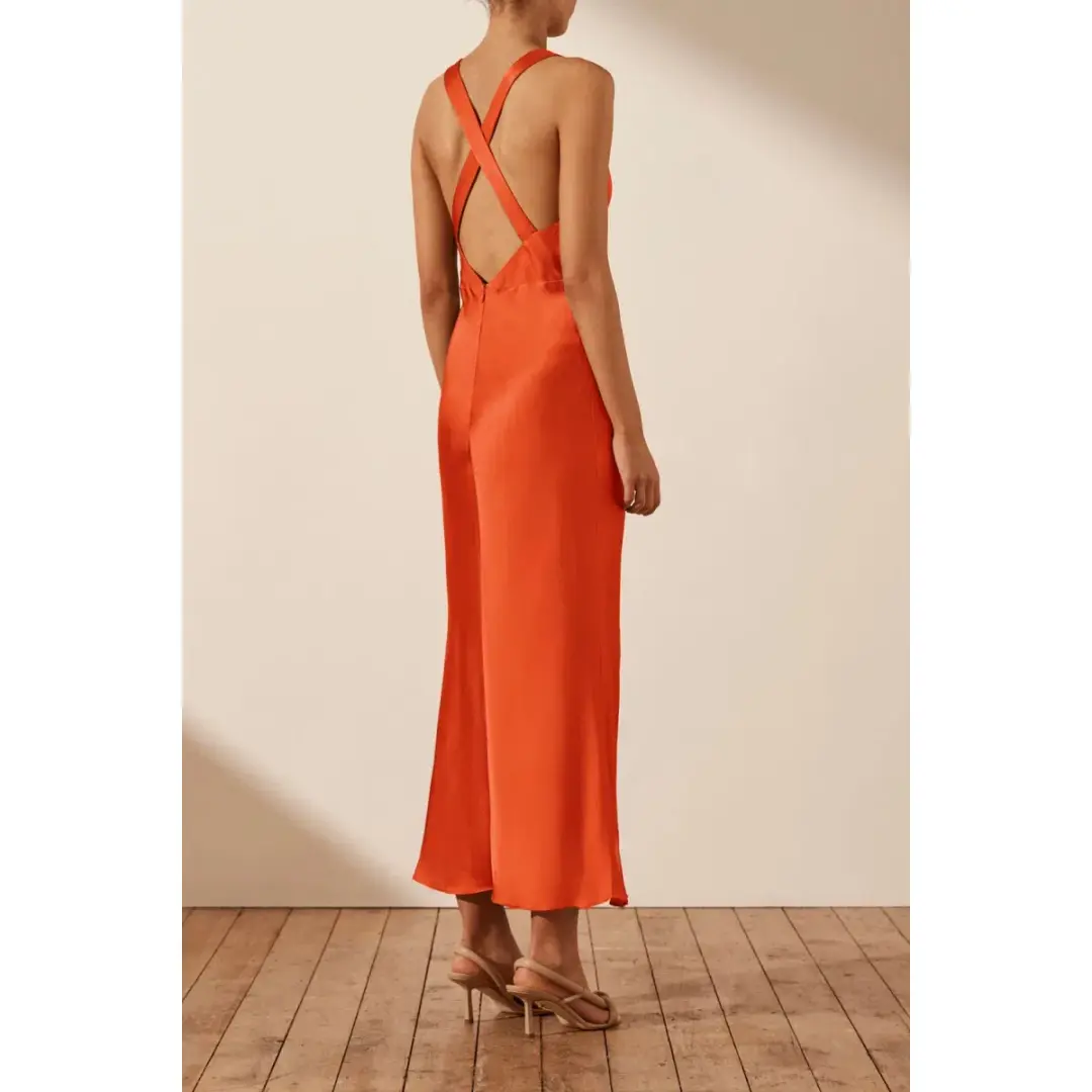 Shona Joy - Milo Plunge Cross Back Midi Dress in Hibiscus Size AU 8 for rent on The Volte - main image