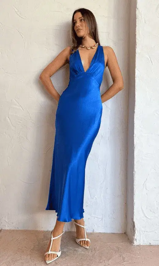Shona Joy - Oliviera Plunge Cross Back Midi in Strong Blue Size AU 10 for rent on The Volte - main image