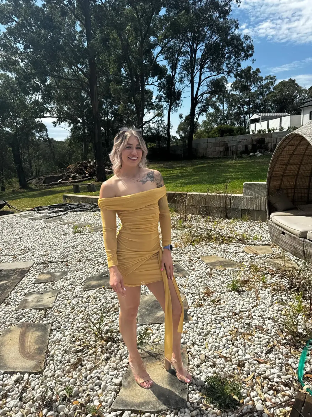 BENNI - Yasmin Mini Dress in Mustard Size AU 8 for rent on The Volte - main image